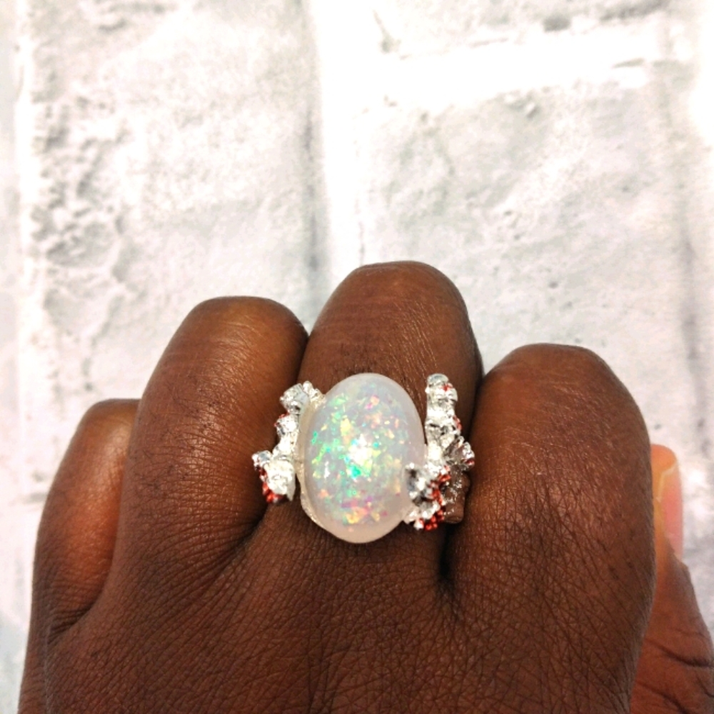 925 Sterling Silver Opal Ring. Women